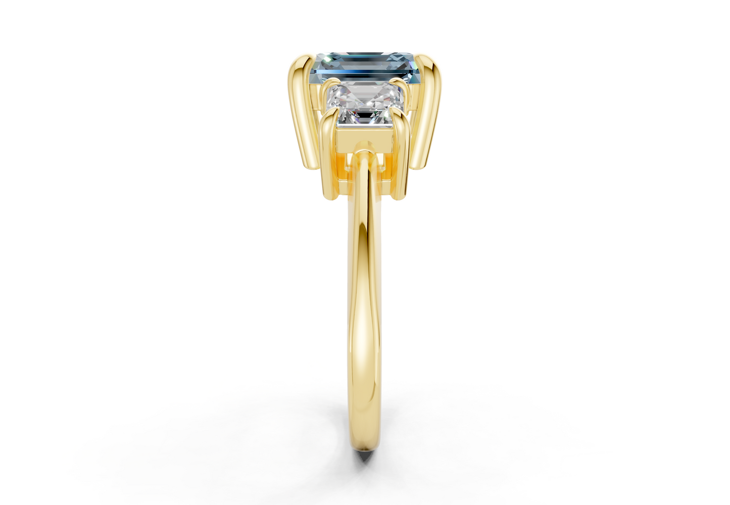 Valencia Blue Diamond Three Stone Asscher Cut 2mm Engagement Ring