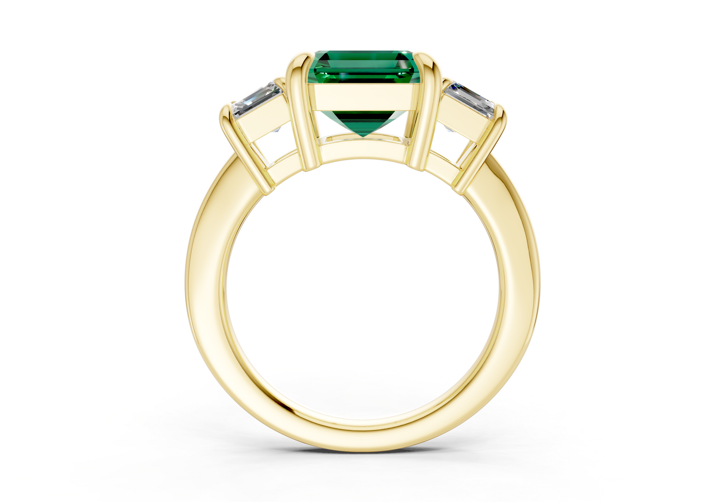 Valencia Emerald Gemstone Three Stone Asscher Cut 2mm Engagement Ring
