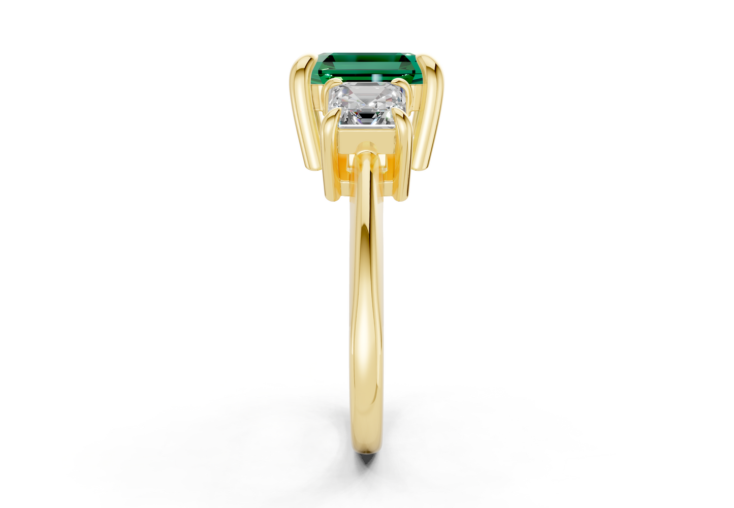 Valencia Emerald Gemstone Three Stone Asscher Cut 2mm Engagement Ring