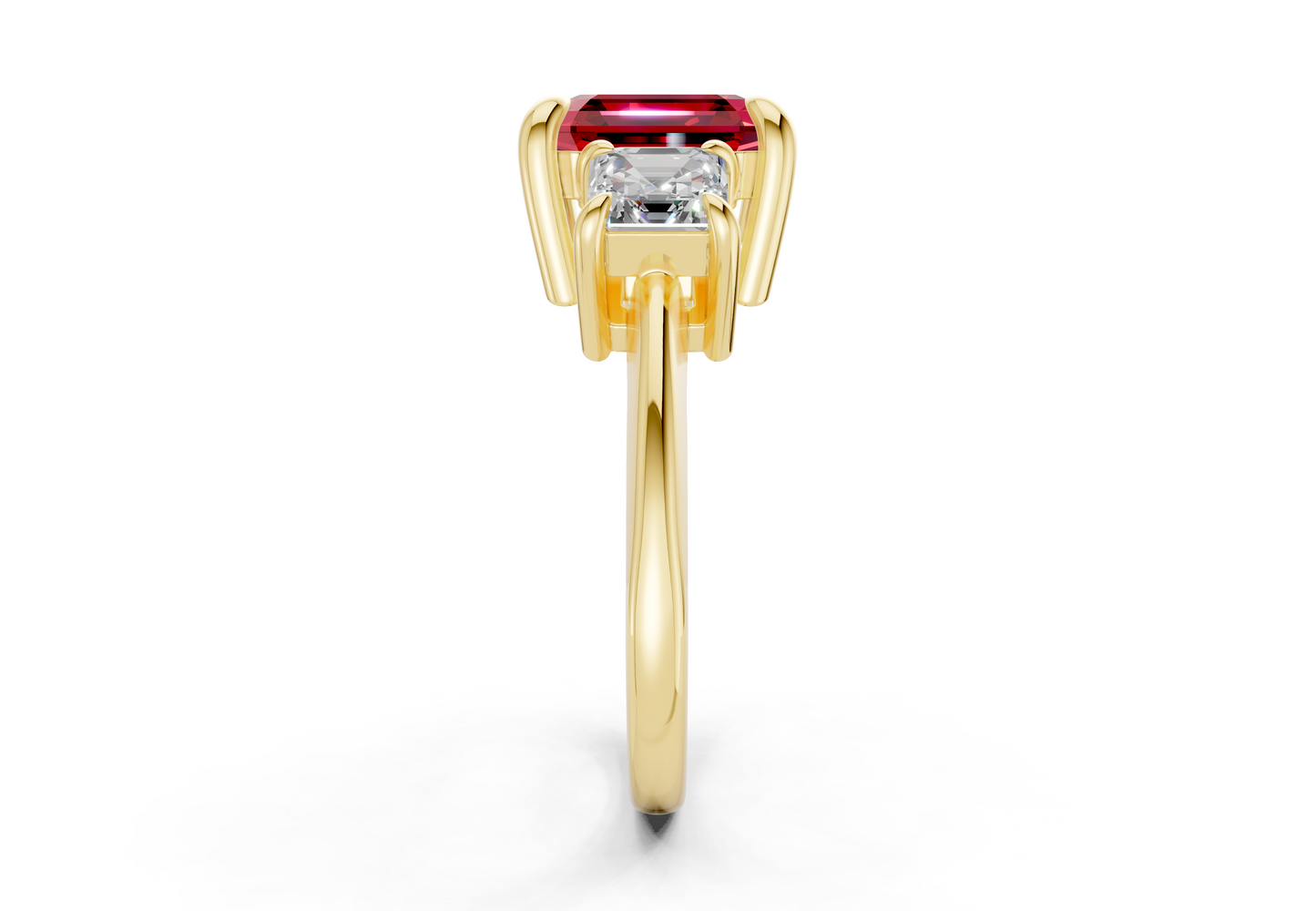 Valencia Ruby Gemstone Three Stone Asscher Cut 2mm Engagement Ring