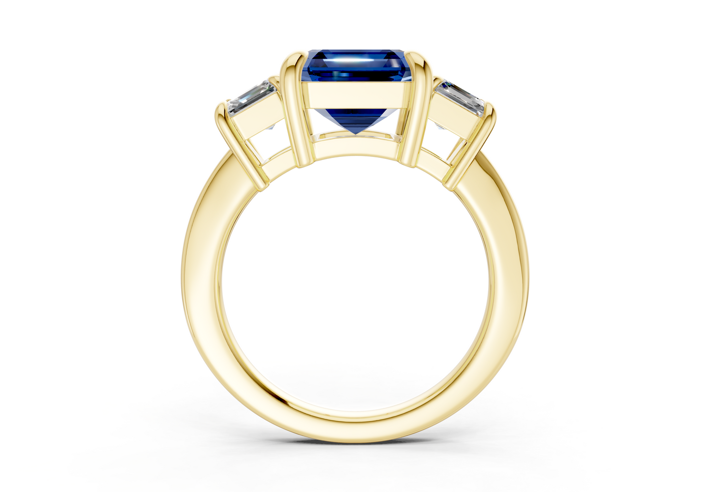 Valencia Sapphire Gemstone Three Stone Asscher Cut 2mm Engagement Ring