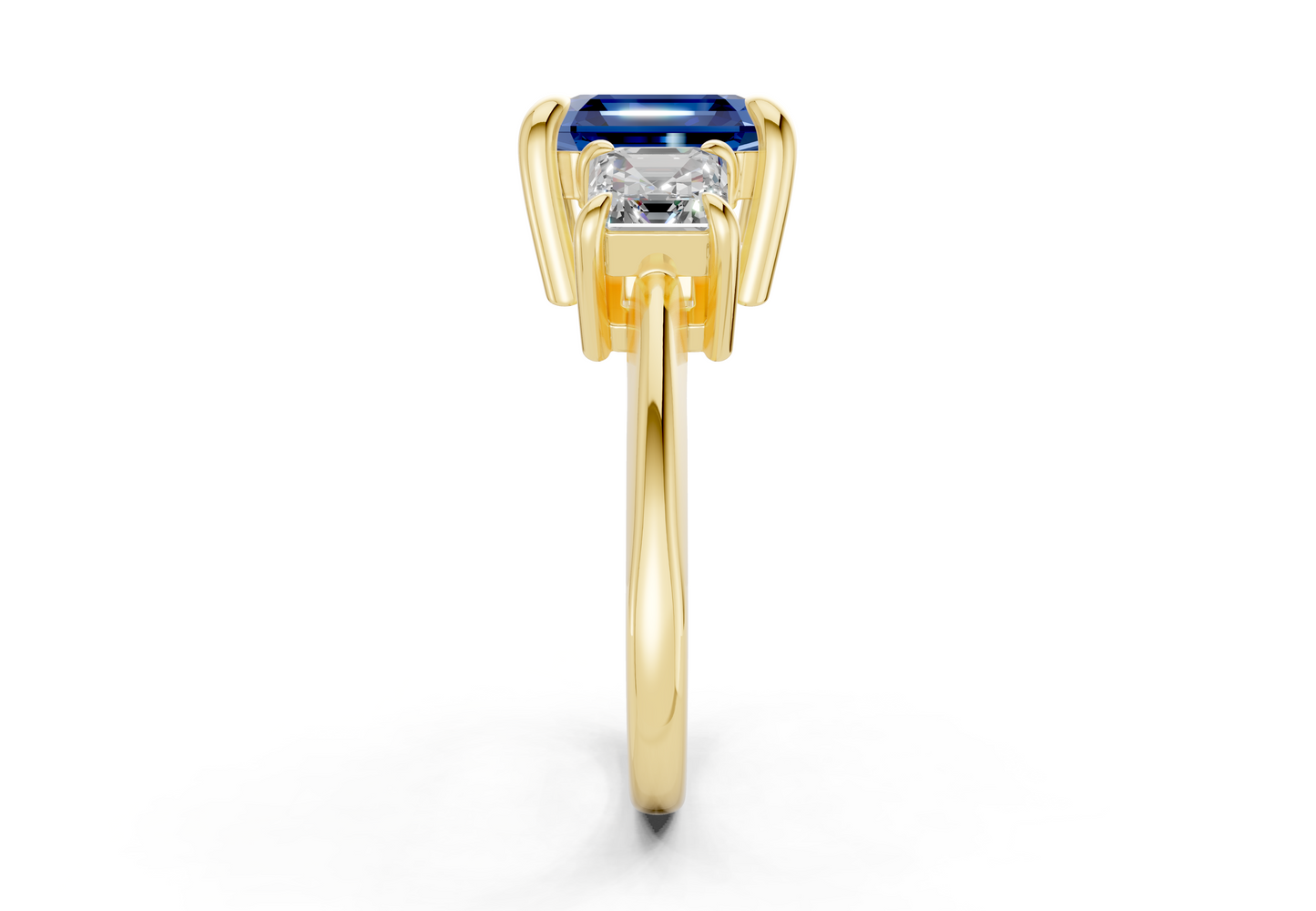 Valencia Sapphire Gemstone Three Stone Asscher Cut 2mm Engagement Ring