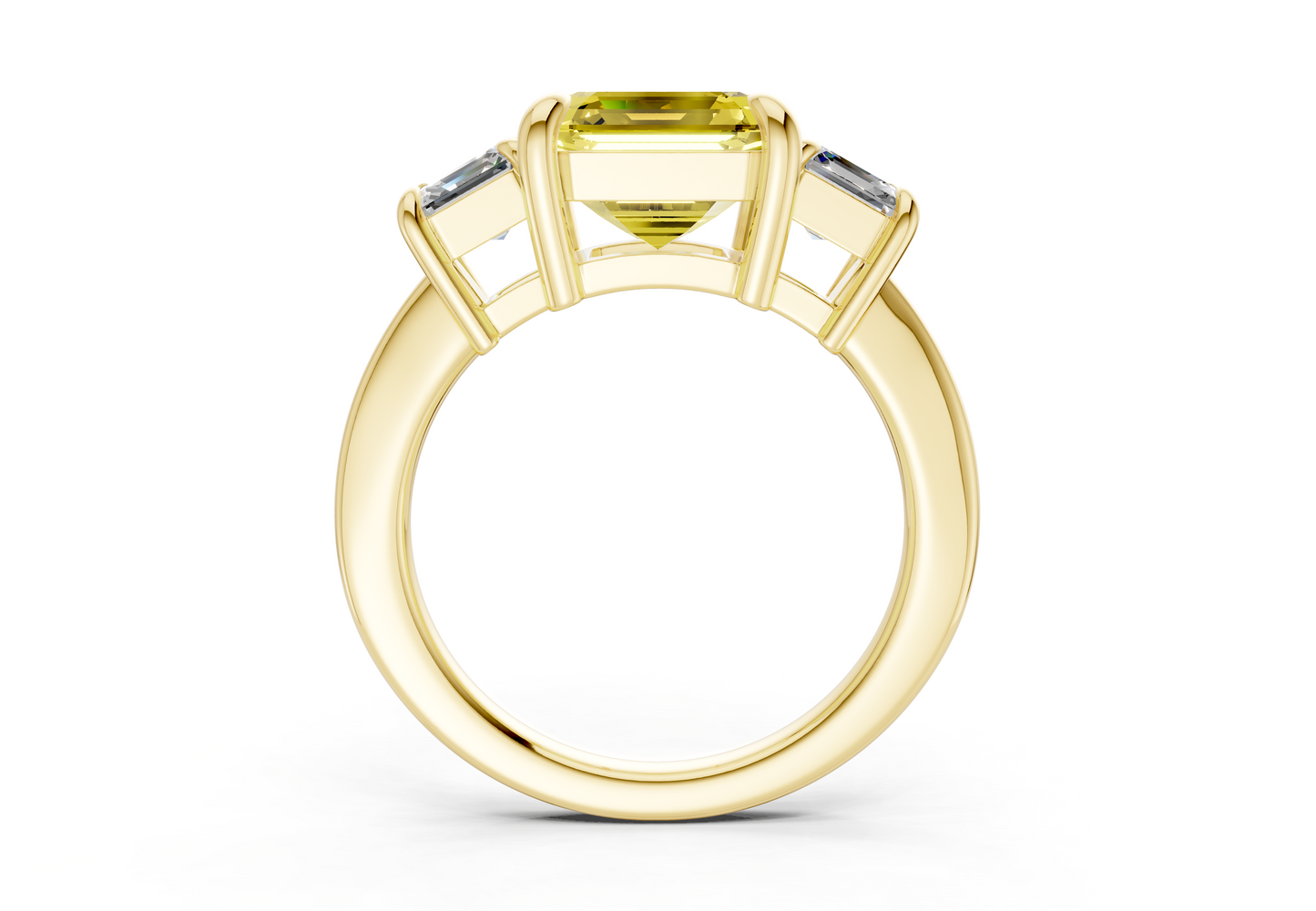 Valencia Yellow Diamond Three Stone Asscher Cut 2mm Engagement Ring