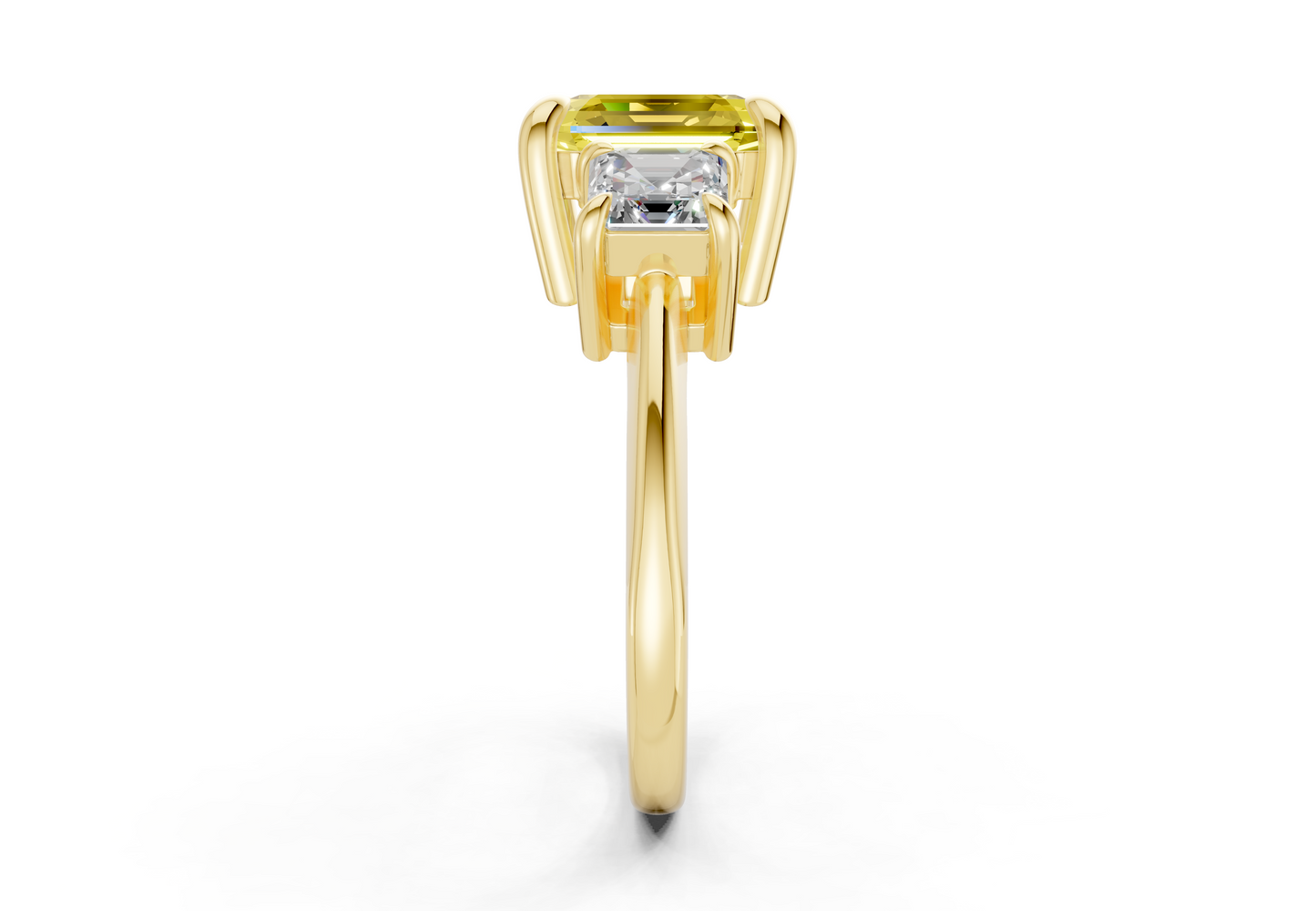 Valencia Yellow Diamond Three Stone Asscher Cut 2mm Engagement Ring