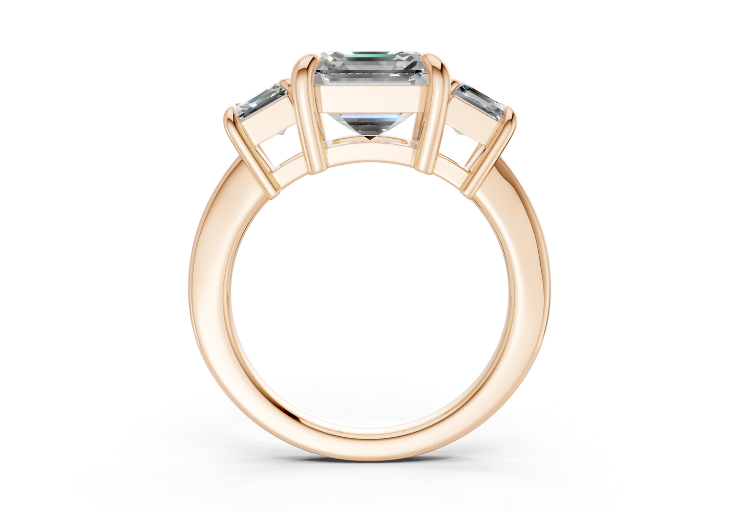 Valencia Diamond Three Stone Asscher Cut 2mm Engagement Ring