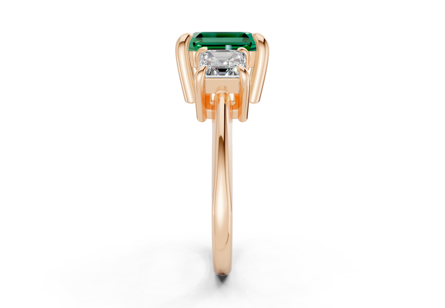 Valencia Emerald Gemstone Three Stone Asscher Cut 2mm Engagement Ring