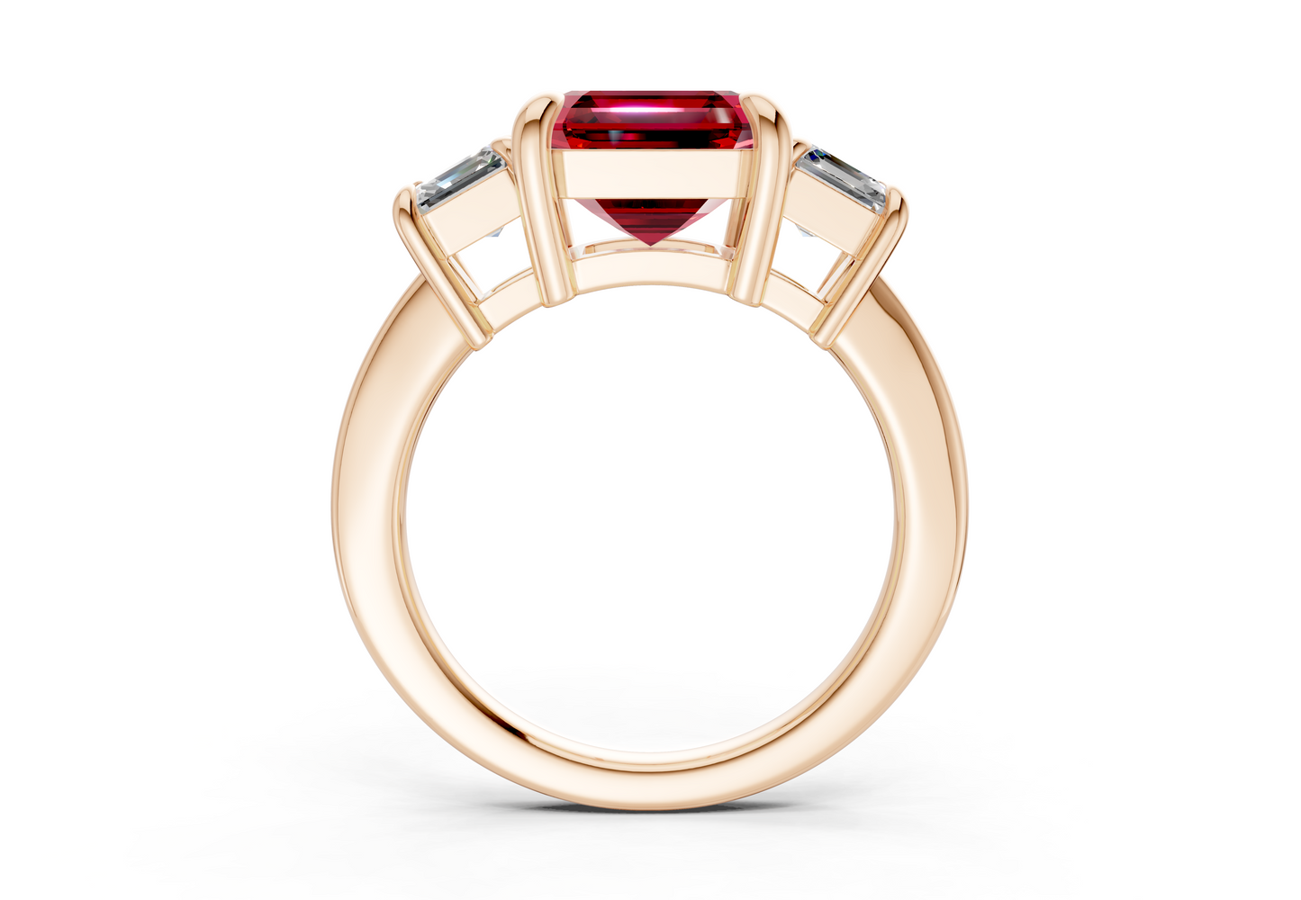 Valencia Ruby Gemstone Three Stone Asscher Cut 2mm Engagement Ring
