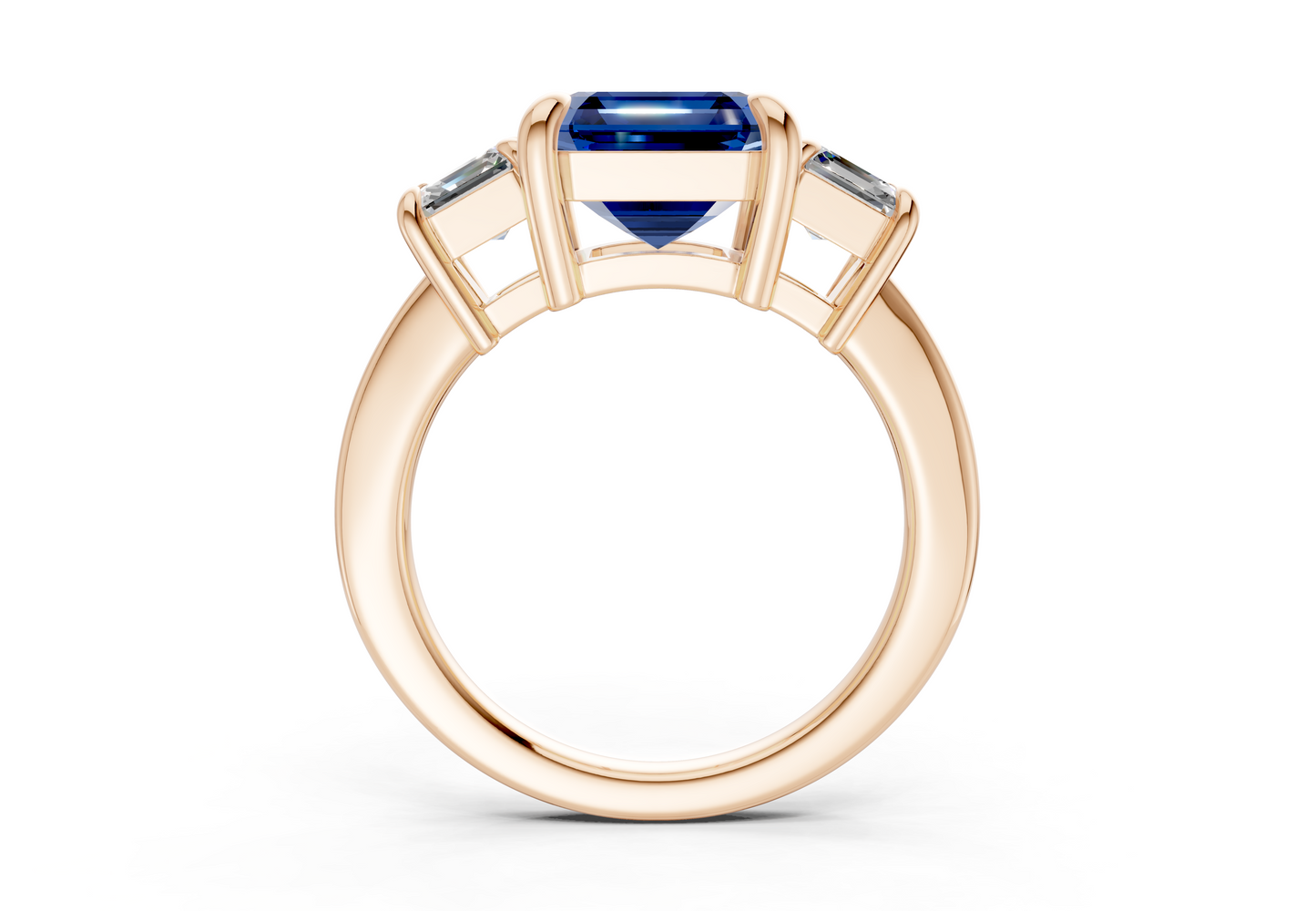 Valencia Sapphire Gemstone Three Stone Asscher Cut 2mm Engagement Ring