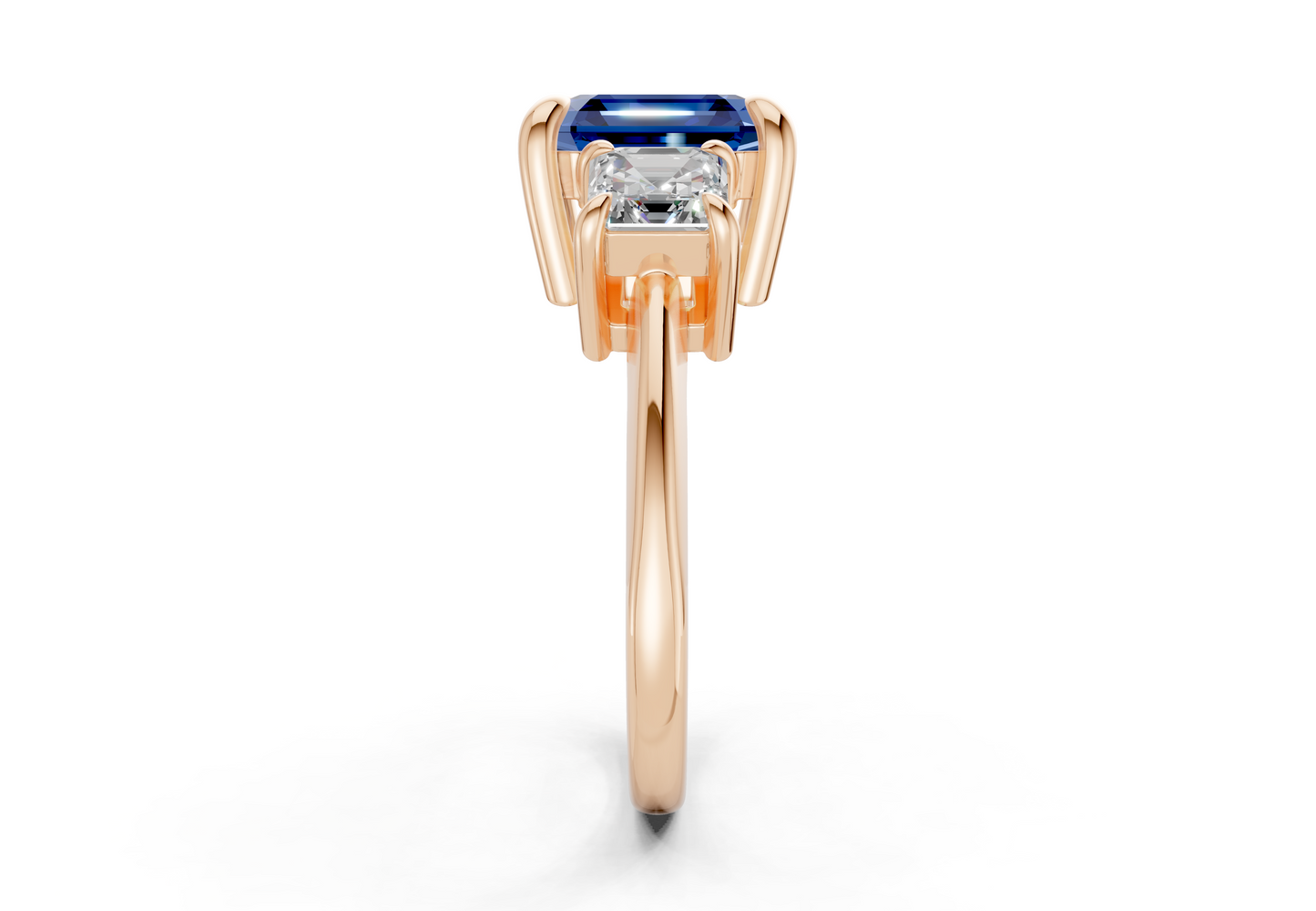 Valencia Sapphire Gemstone Three Stone Asscher Cut 2mm Engagement Ring
