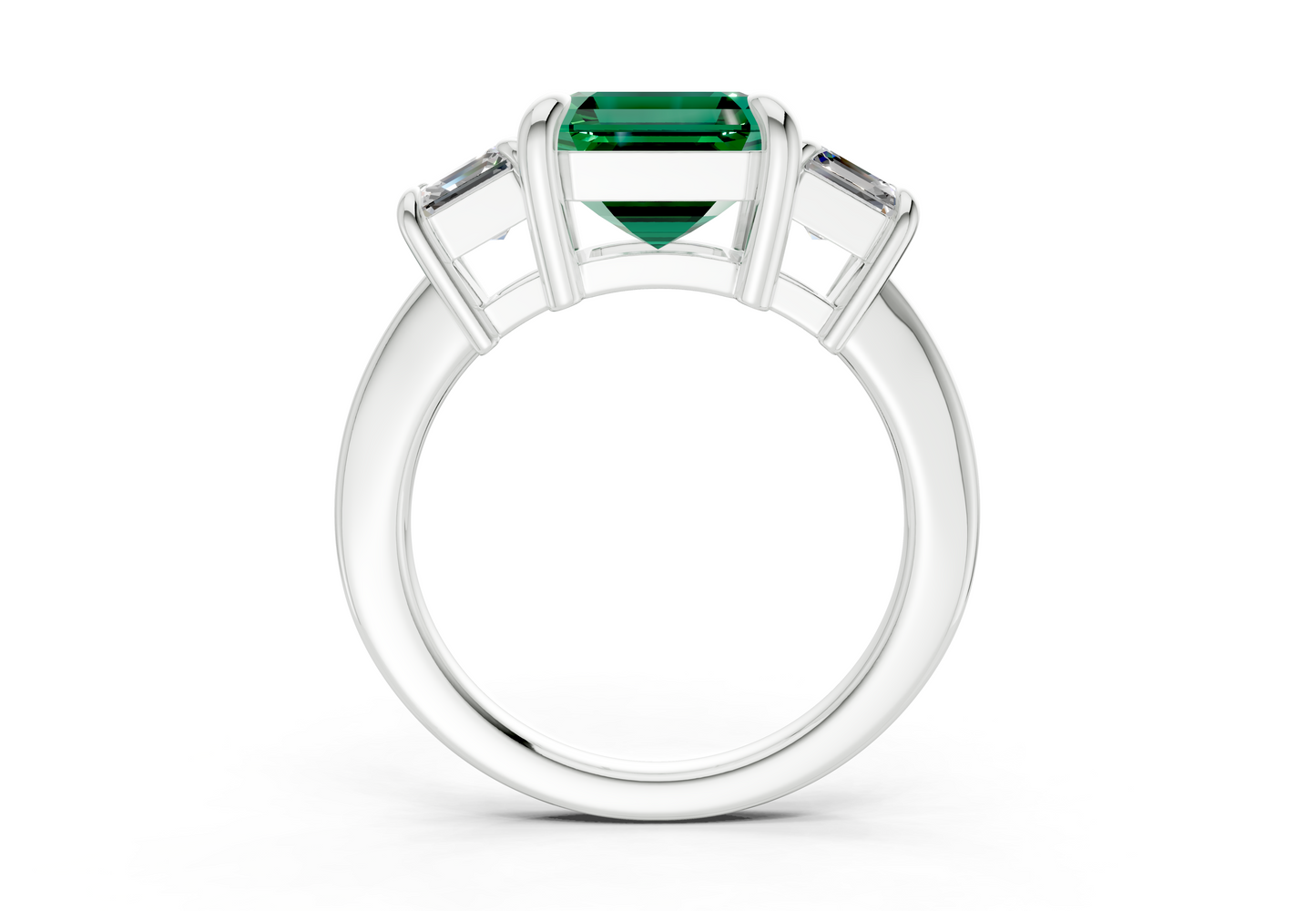 Valencia Emerald Gemstone Three Stone Asscher Cut 2mm Engagement Ring