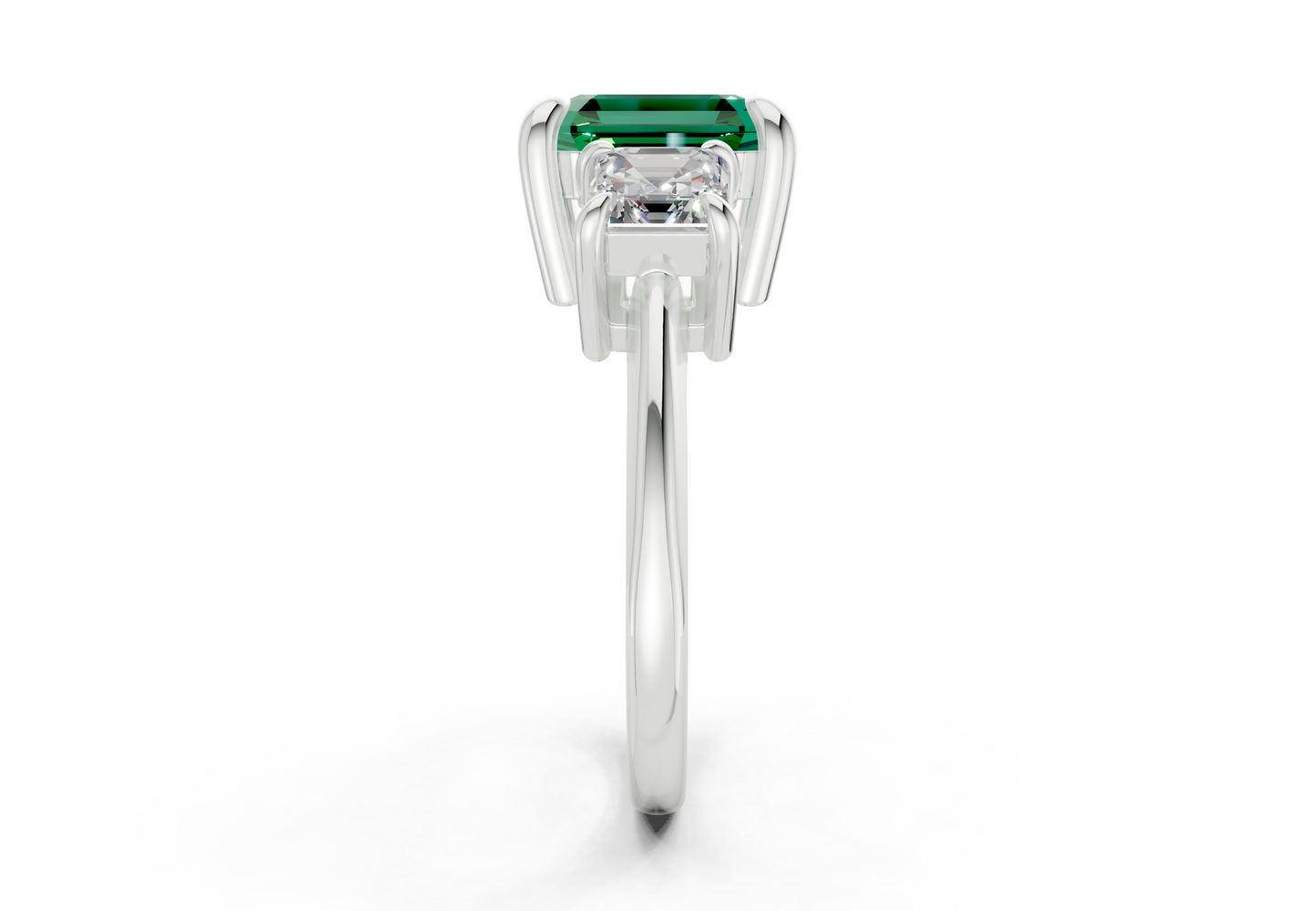 Valencia Emerald Gemstone Three Stone Asscher Cut 2mm Engagement Ring