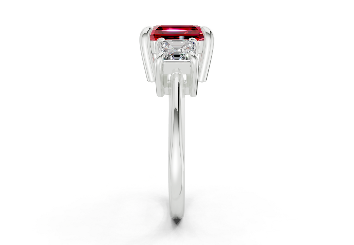Valencia Ruby Gemstone Three Stone Asscher Cut 2mm Engagement Ring