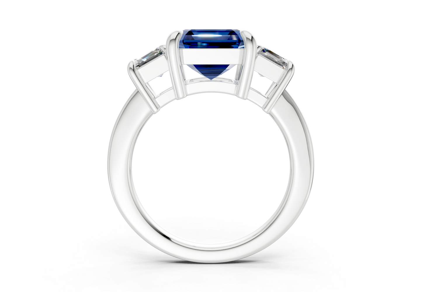 Valencia Sapphire Gemstone Three Stone Asscher Cut 2mm Engagement Ring