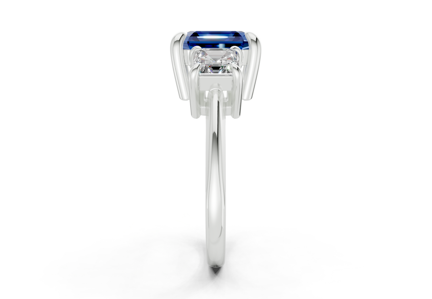 Valencia Sapphire Gemstone Three Stone Asscher Cut 2mm Engagement Ring