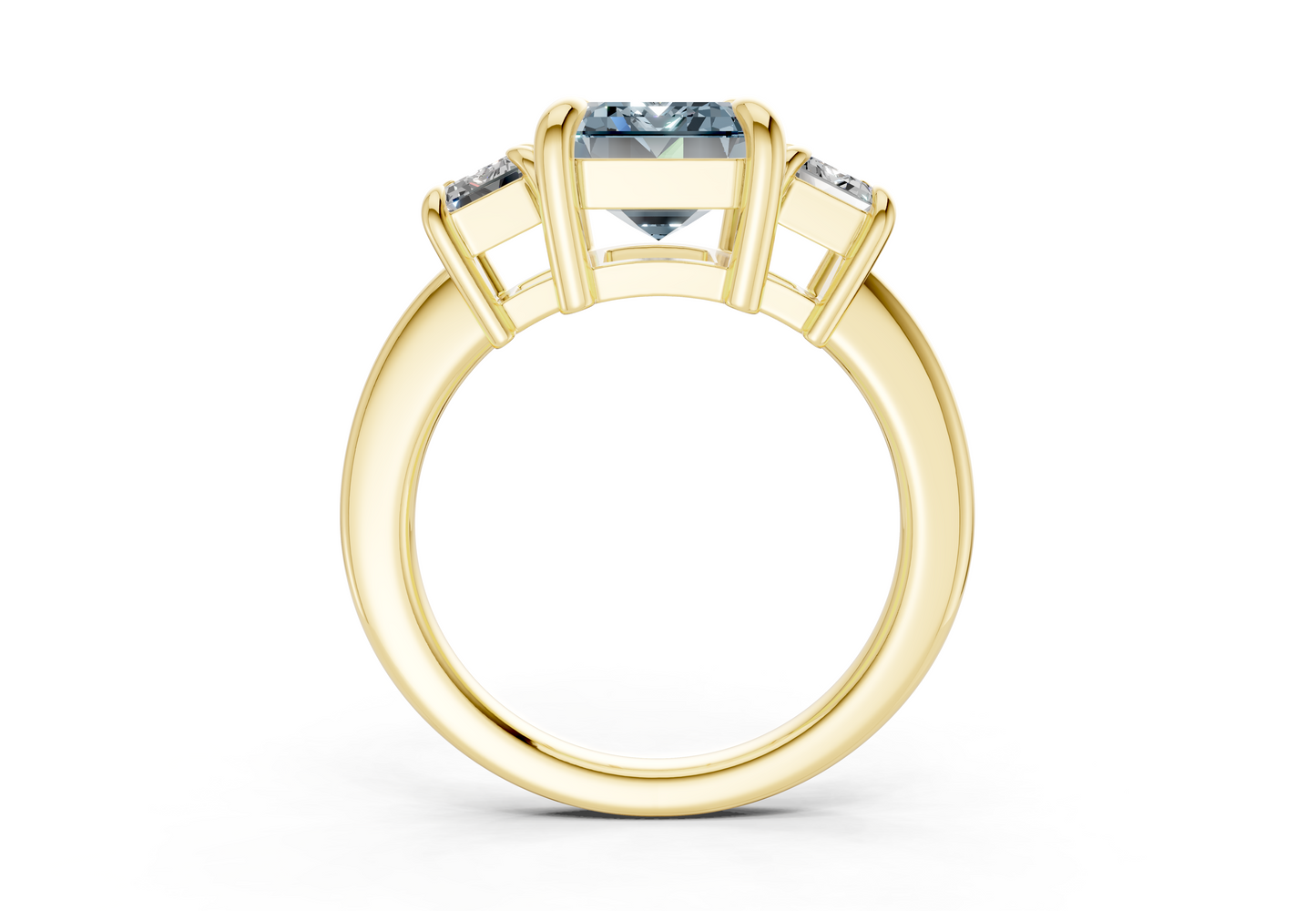 Valencia Blue Diamond Three Stone Emerald Cut 2mm Engagement Ring
