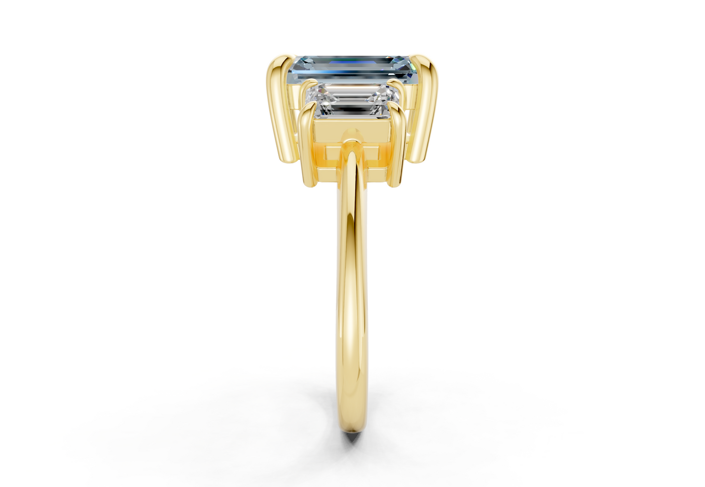 Valencia Blue Diamond Three Stone Emerald Cut 2mm Engagement Ring