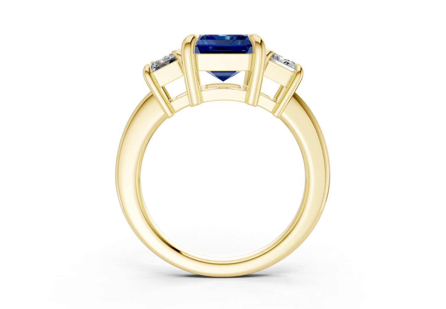 Valencia Sapphire Gemstone Three Stone Emerald Cut 2mm Engagement Ring