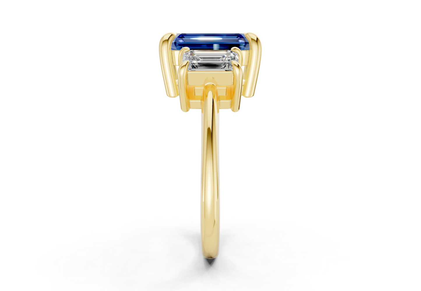 Valencia Sapphire Gemstone Three Stone Emerald Cut 2mm Engagement Ring