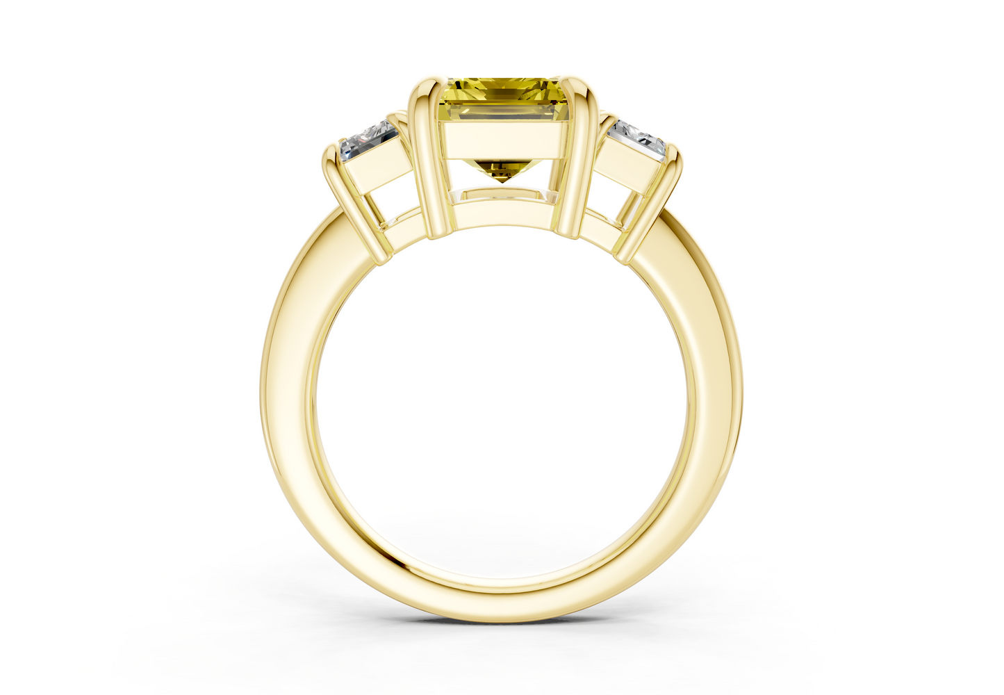 Valencia Yellow Diamond Three Stone Emerald Cut 2mm Engagement Ring