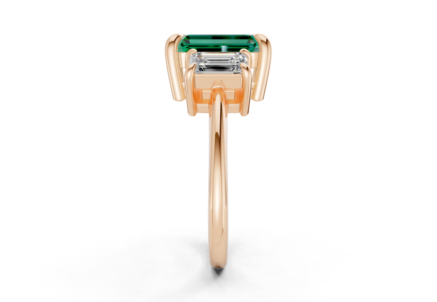 Valencia Emerald Gemstone Three Stone Emerald Cut 2mm Engagement Ring
