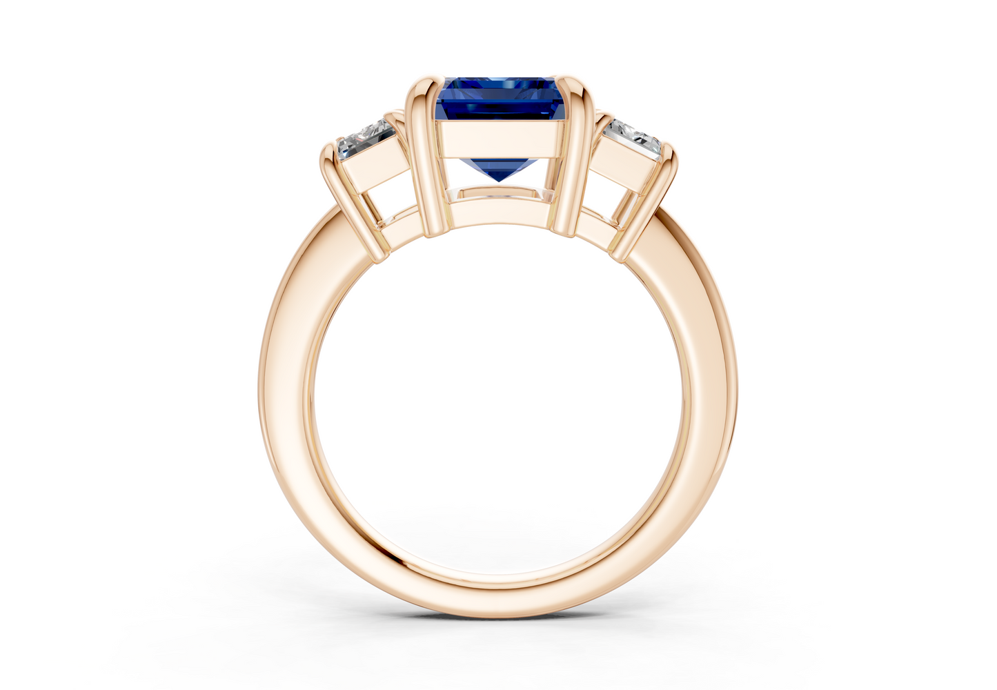 Valencia Sapphire Gemstone Three Stone Emerald Cut 2mm Engagement Ring