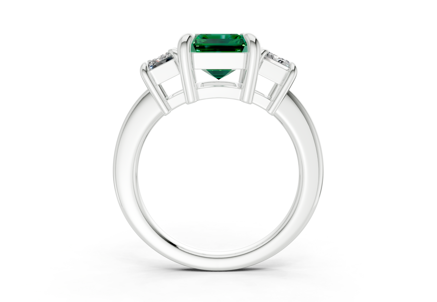 Valencia Emerald Gemstone Three Stone Emerald Cut 2mm Engagement Ring