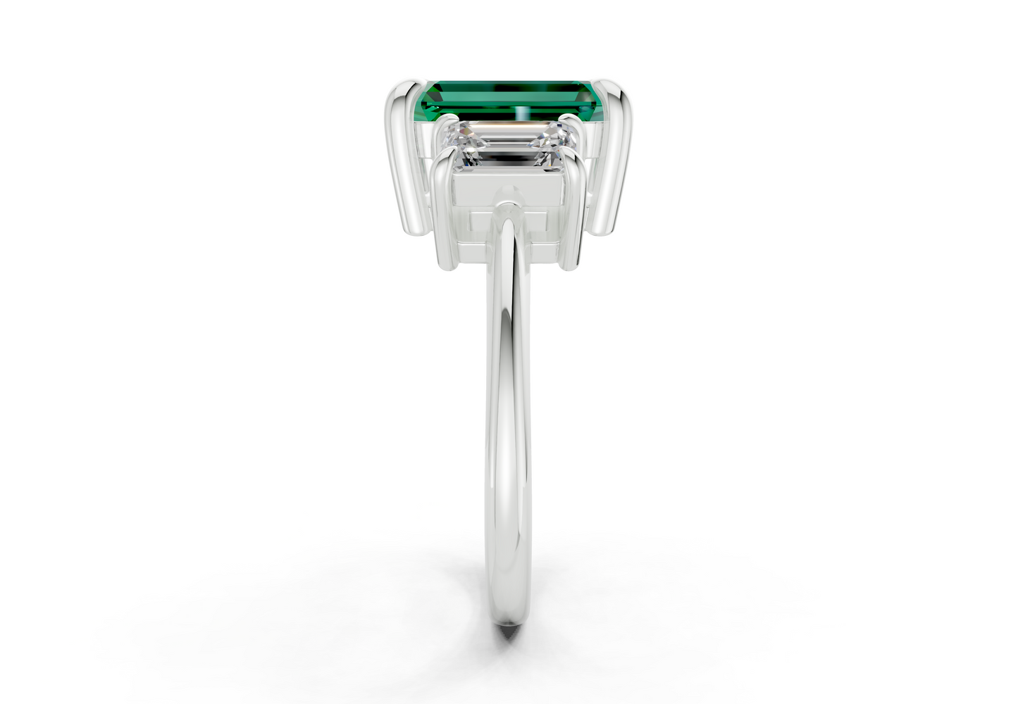Valencia Emerald Gemstone Three Stone Emerald Cut 2mm Engagement Ring