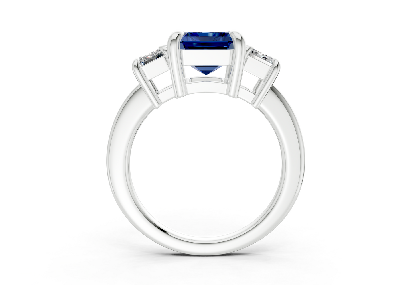 Valencia Sapphire Gemstone Three Stone Emerald Cut 2mm Engagement Ring