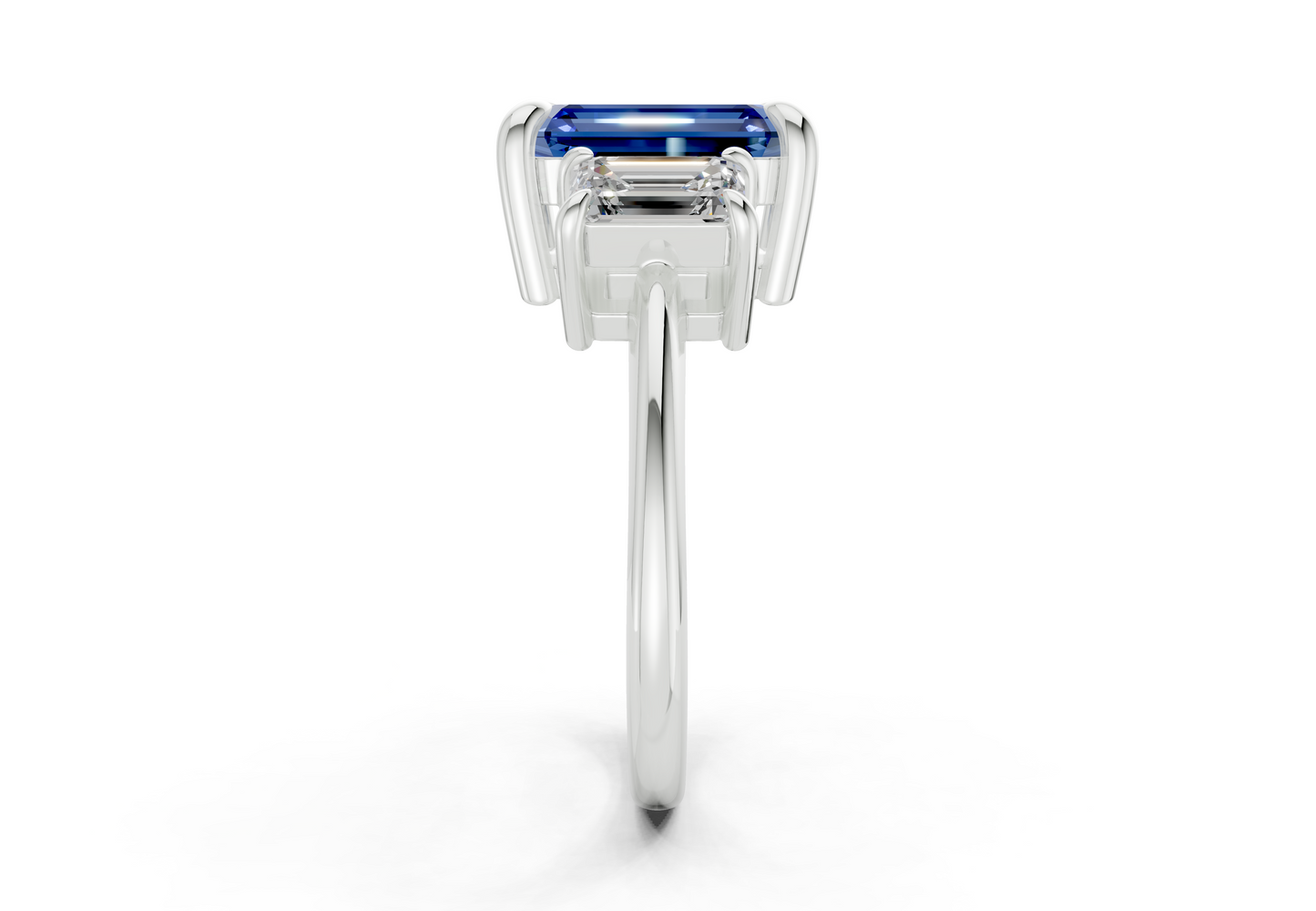 Valencia Sapphire Gemstone Three Stone Emerald Cut 2mm Engagement Ring