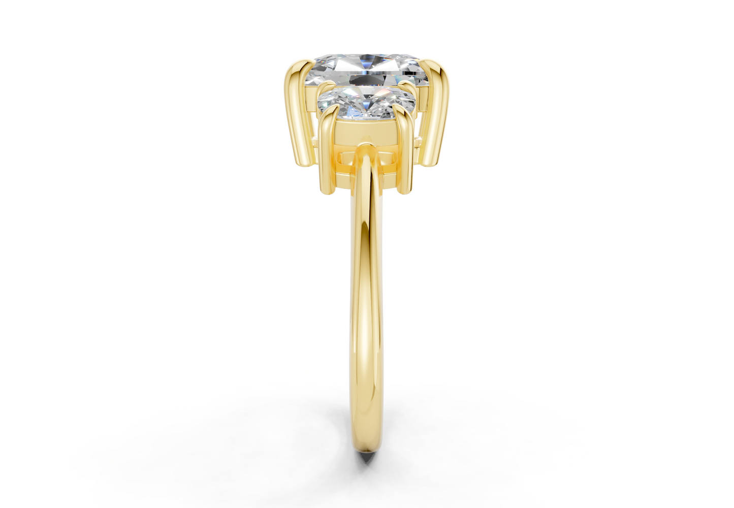 Valencia Diamond Three Stone Elongated Cushion Cut 2mm Engagement Ring
