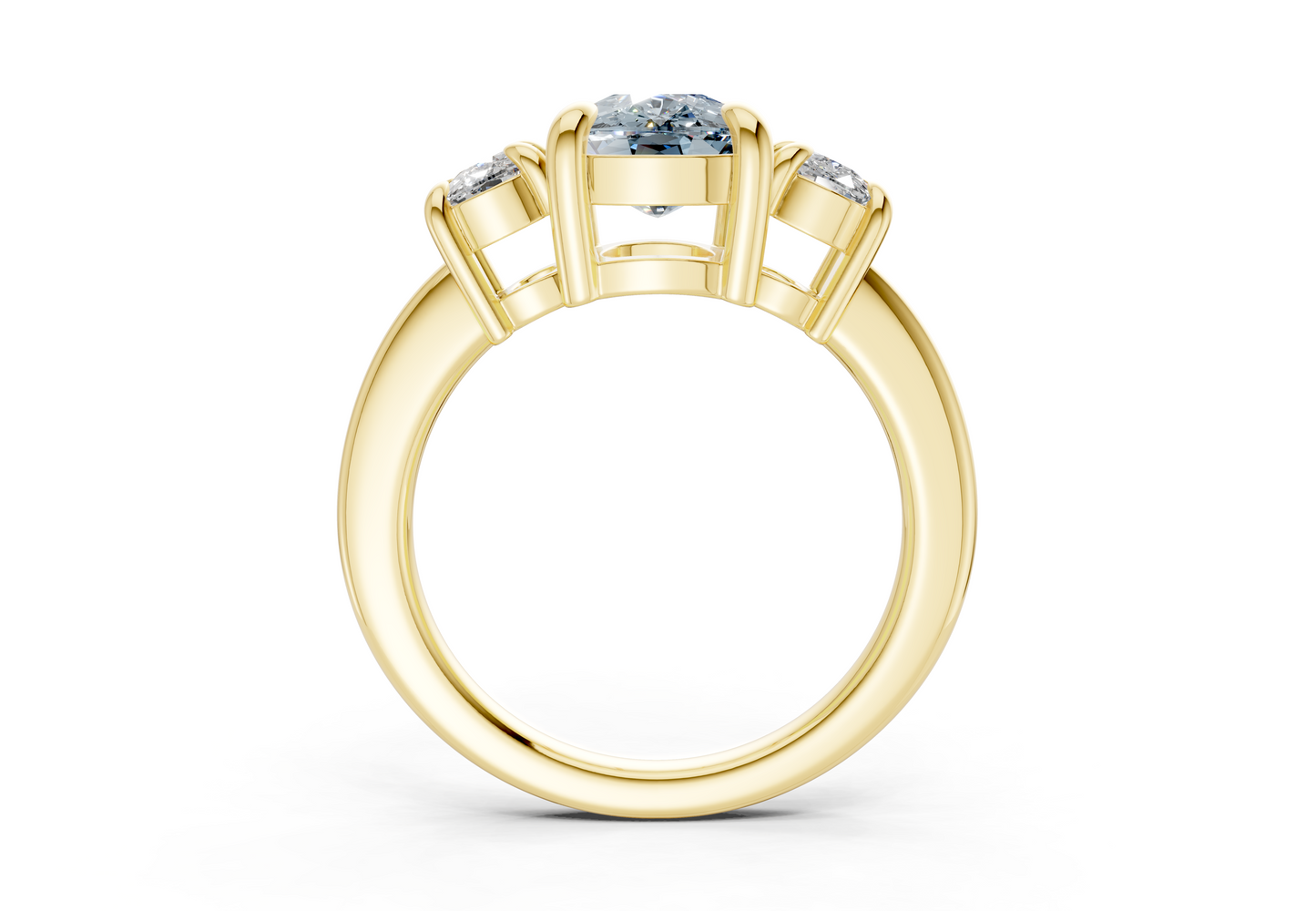 Valencia Blue Diamond Three Stone Elongated Cushion Cut 2mm Engagement Ring