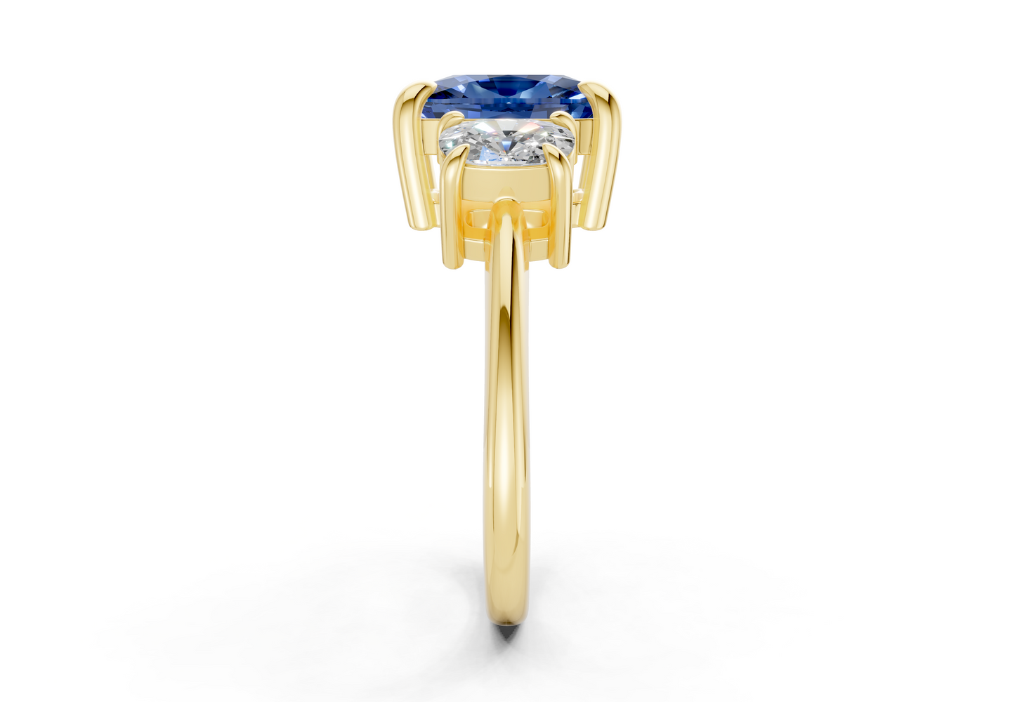 Valencia Sapphire Gemstone Three Stone Elongated Cushion Cut 2mm Engagement Ring