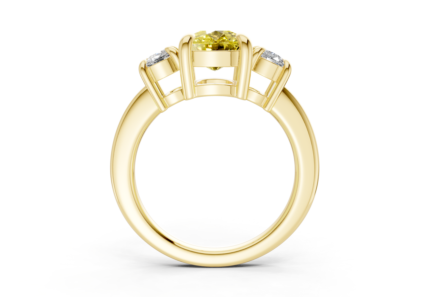 Valencia Yellow Diamond Three Stone Elongated Cushion Cut 2mm Engagement Ring
