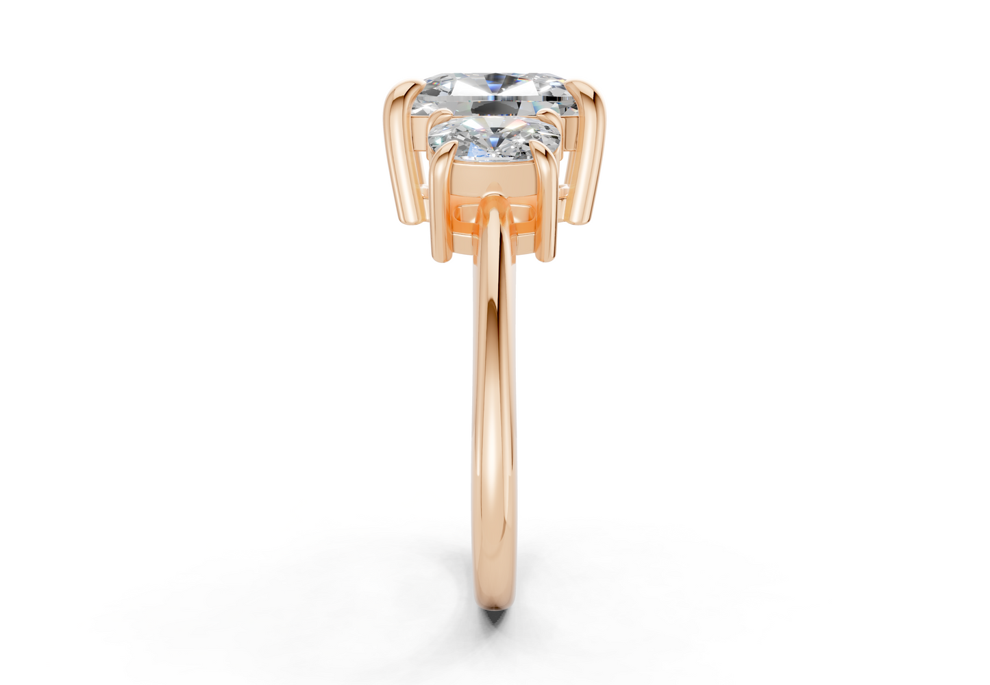 Valencia Diamond Three Stone Elongated Cushion Cut 2mm Engagement Ring