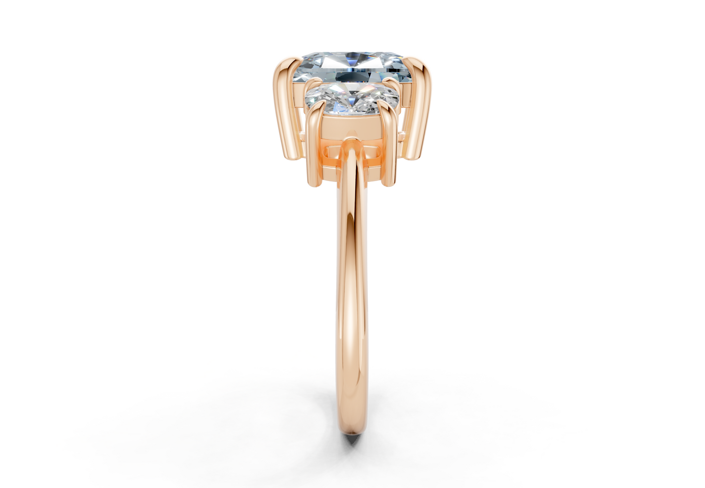Valencia Blue Diamond Three Stone Elongated Cushion Cut 2mm Engagement Ring