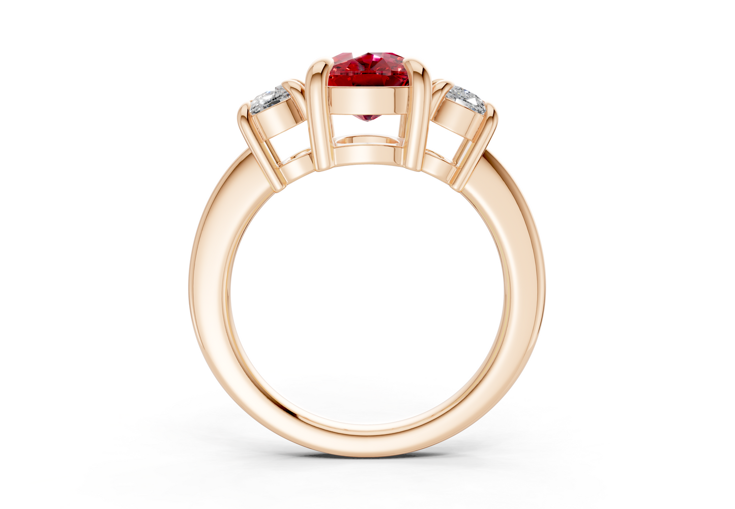 Valencia Ruby Gemstone Three Stone Elongated Cushion Cut 2mm Engagement Ring