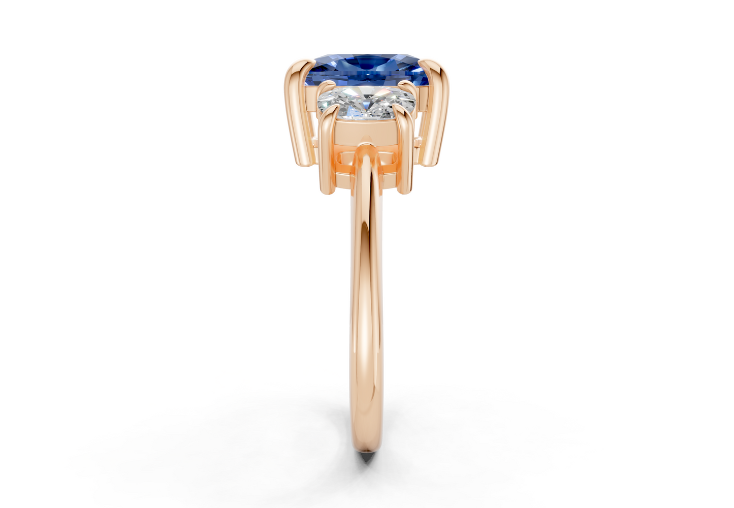 Valencia Sapphire Gemstone Three Stone Elongated Cushion Cut 2mm Engagement Ring