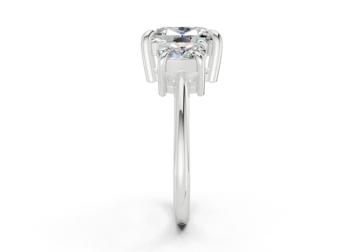 Valencia Diamond Three Stone Elongated Cushion Cut 2mm Engagement Ring