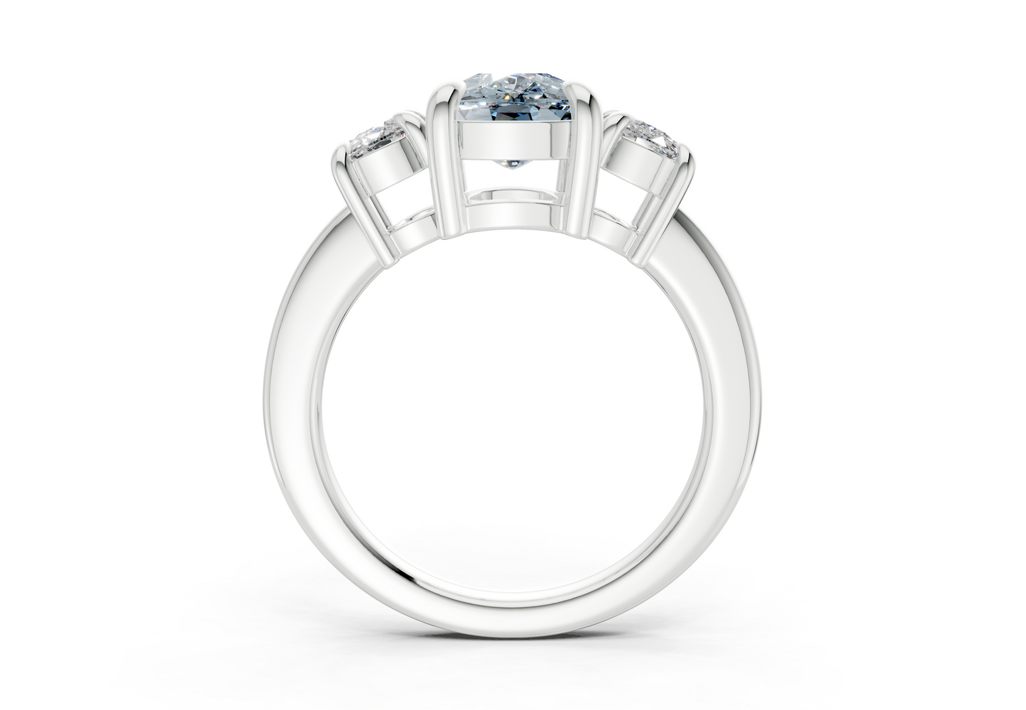 Valencia Blue Diamond Three Stone Elongated Cushion Cut 2mm Engagement Ring