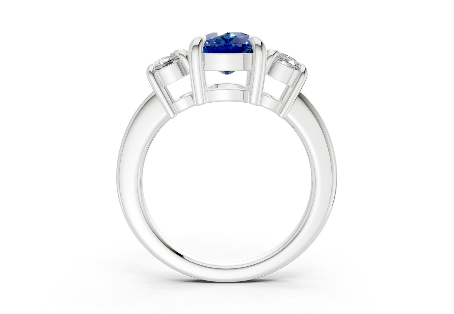 Valencia Sapphire Gemstone Three Stone Elongated Cushion Cut 2mm Engagement Ring