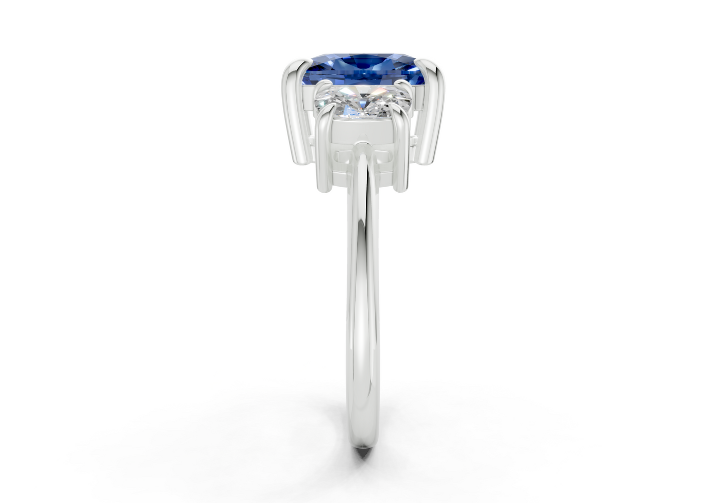 Valencia Sapphire Gemstone Three Stone Elongated Cushion Cut 2mm Engagement Ring