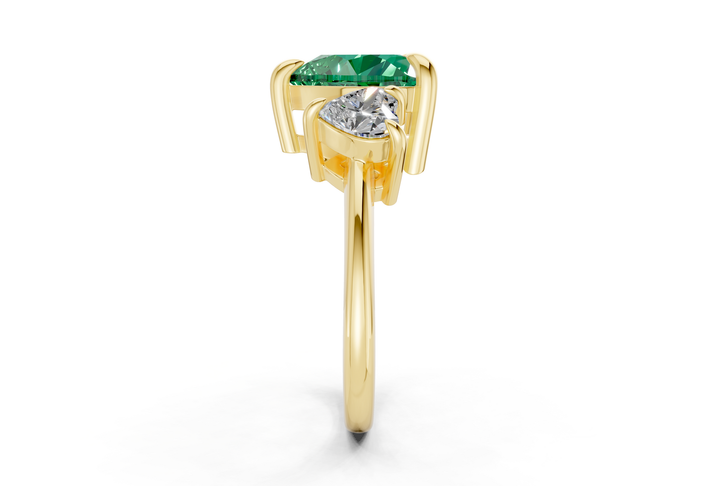 Valencia Emerald Gemstone Three Stone Heart Cut 2mm Engagement Ring