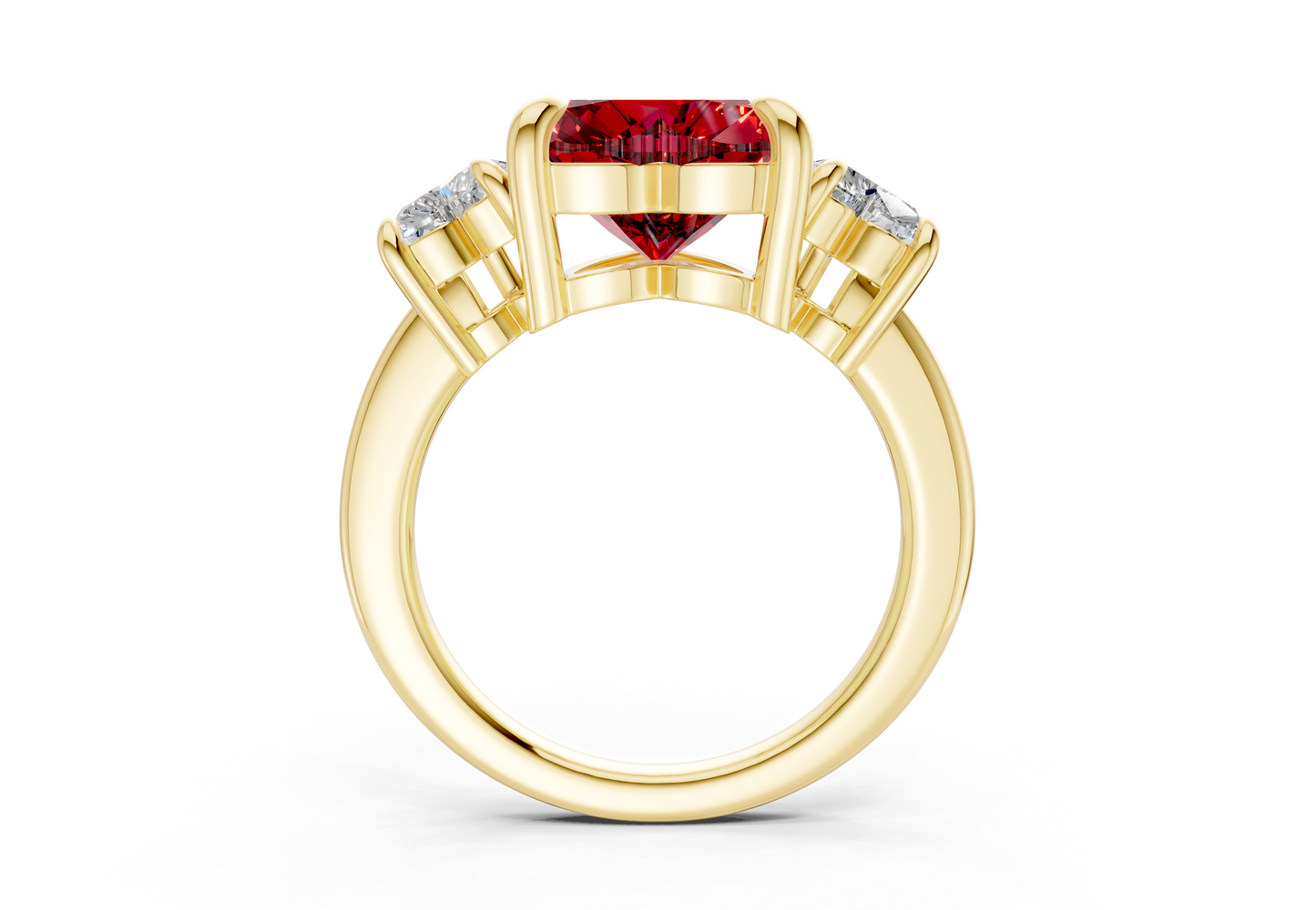 Valencia Ruby Gemstone Three Stone Heart Cut 2mm Engagement Ring