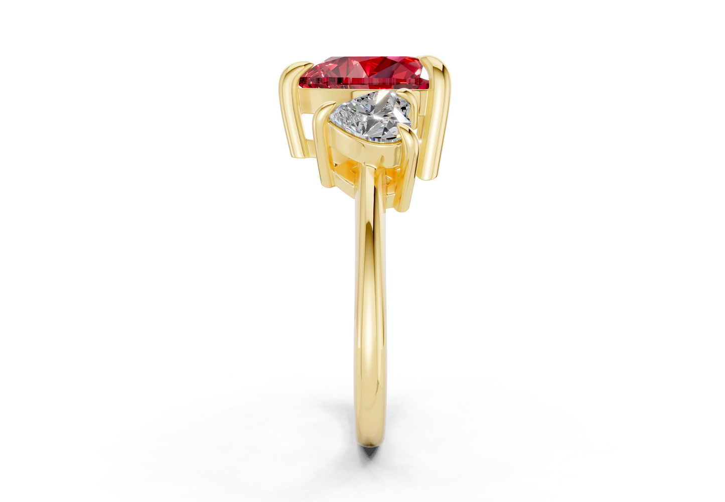 Valencia Ruby Gemstone Three Stone Heart Cut 2mm Engagement Ring
