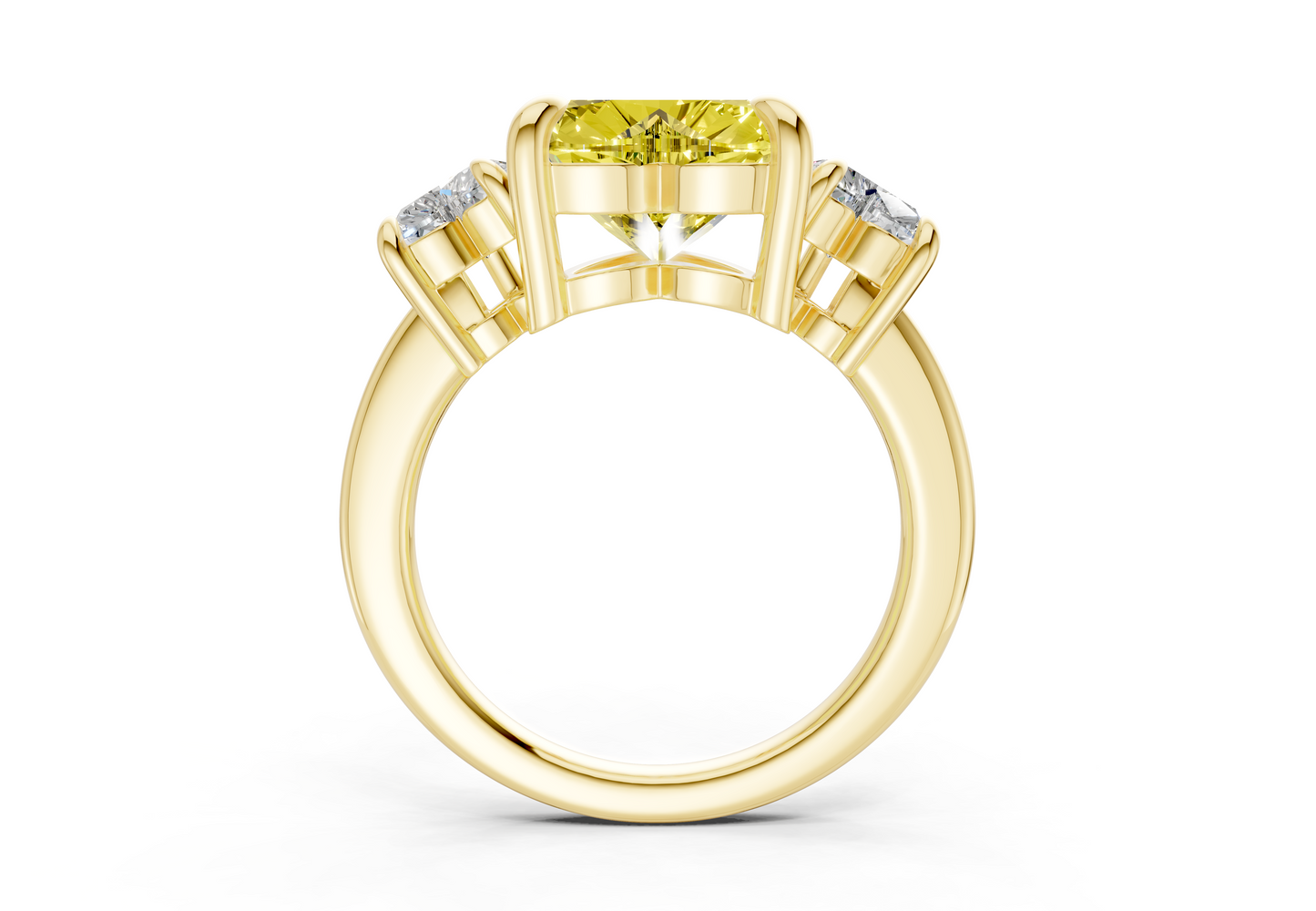 Valencia Yellow Diamond Three Stone Heart Cut 2mm Engagement Ring