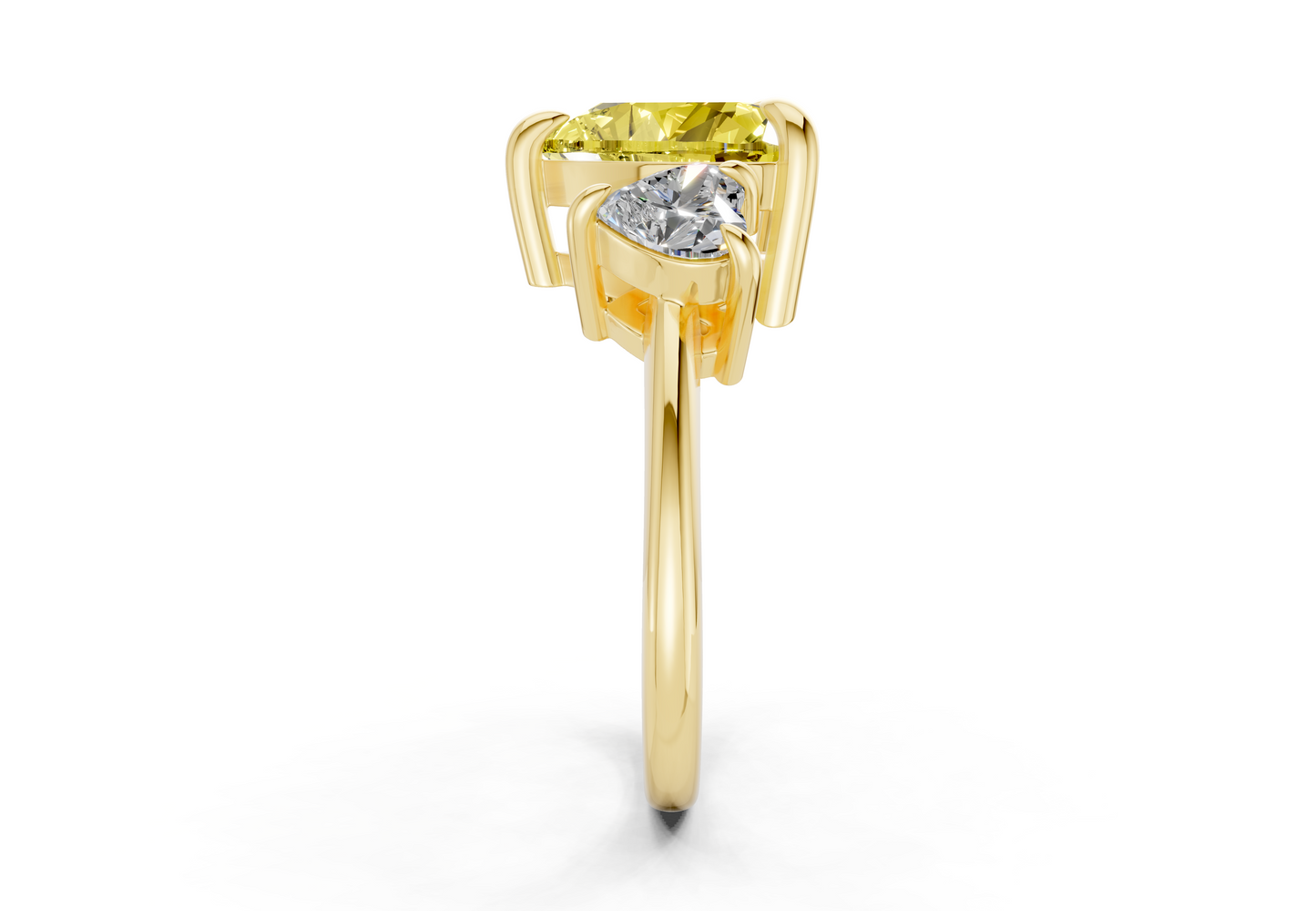 Valencia Yellow Diamond Three Stone Heart Cut 2mm Engagement Ring