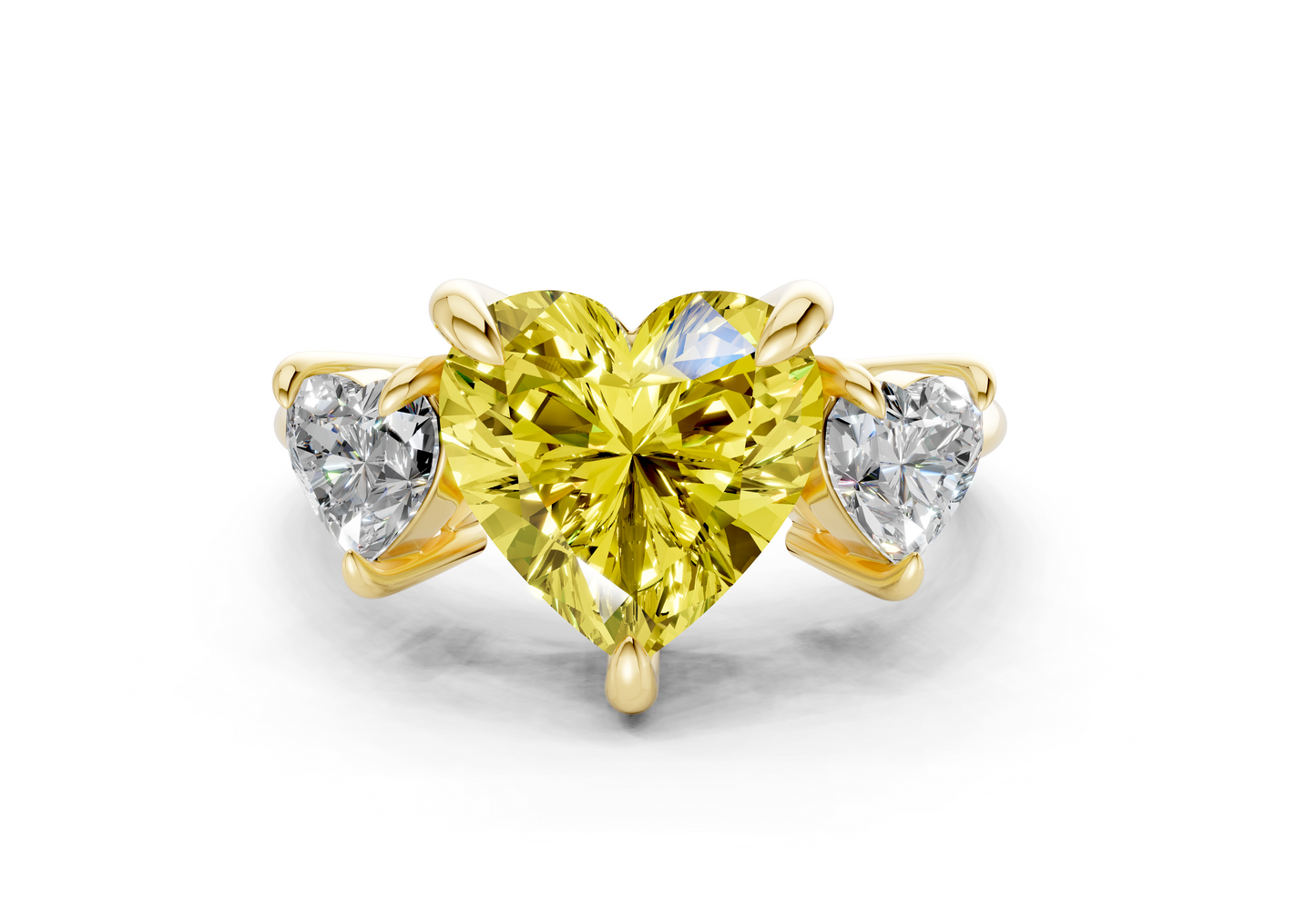 Valencia Yellow Diamond Three Stone Heart Cut 2mm Engagement Ring