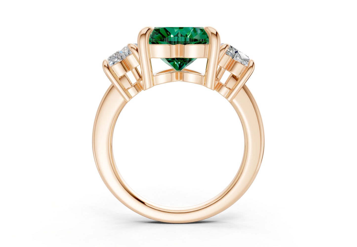 Valencia Emerald Gemstone Three Stone Heart Cut 2mm Engagement Ring