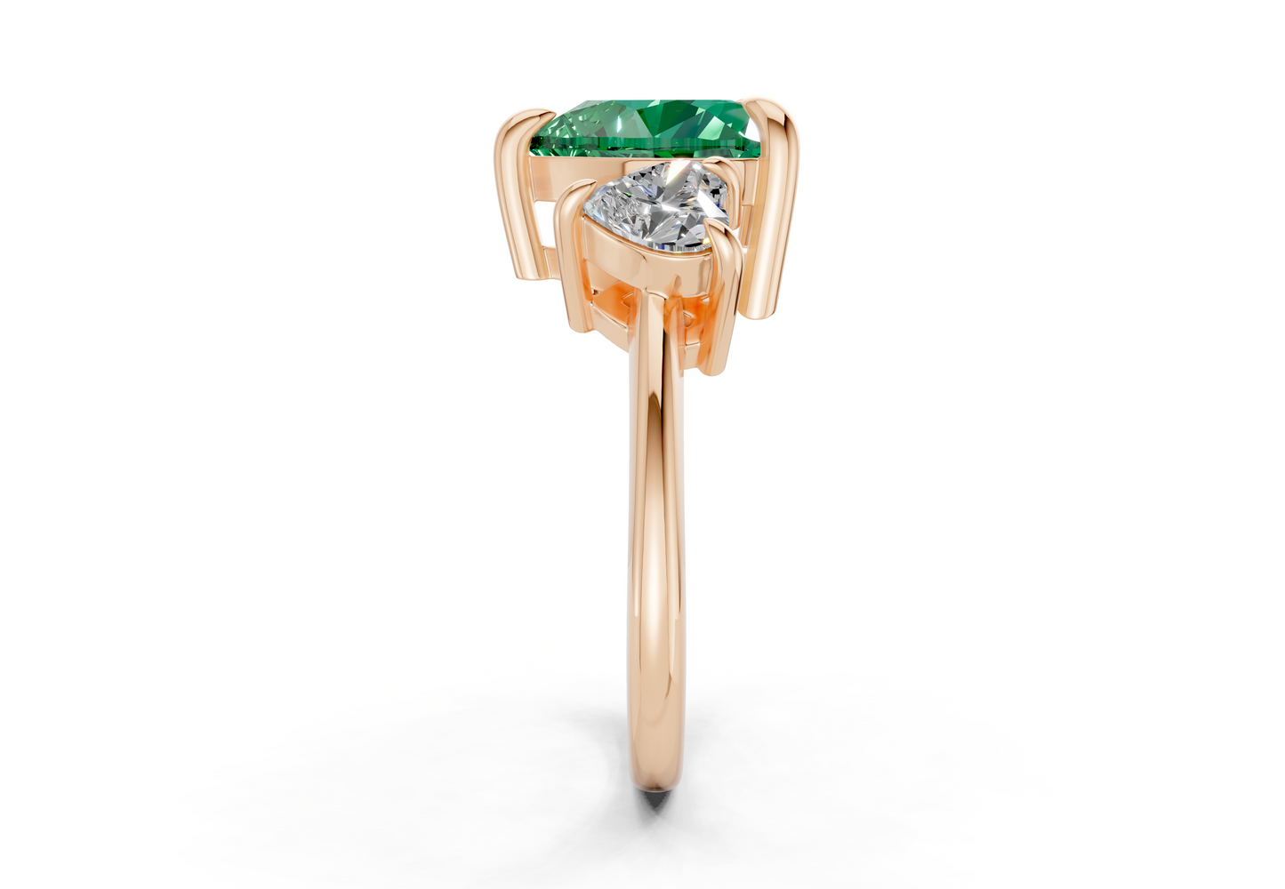 Valencia Emerald Gemstone Three Stone Heart Cut 2mm Engagement Ring