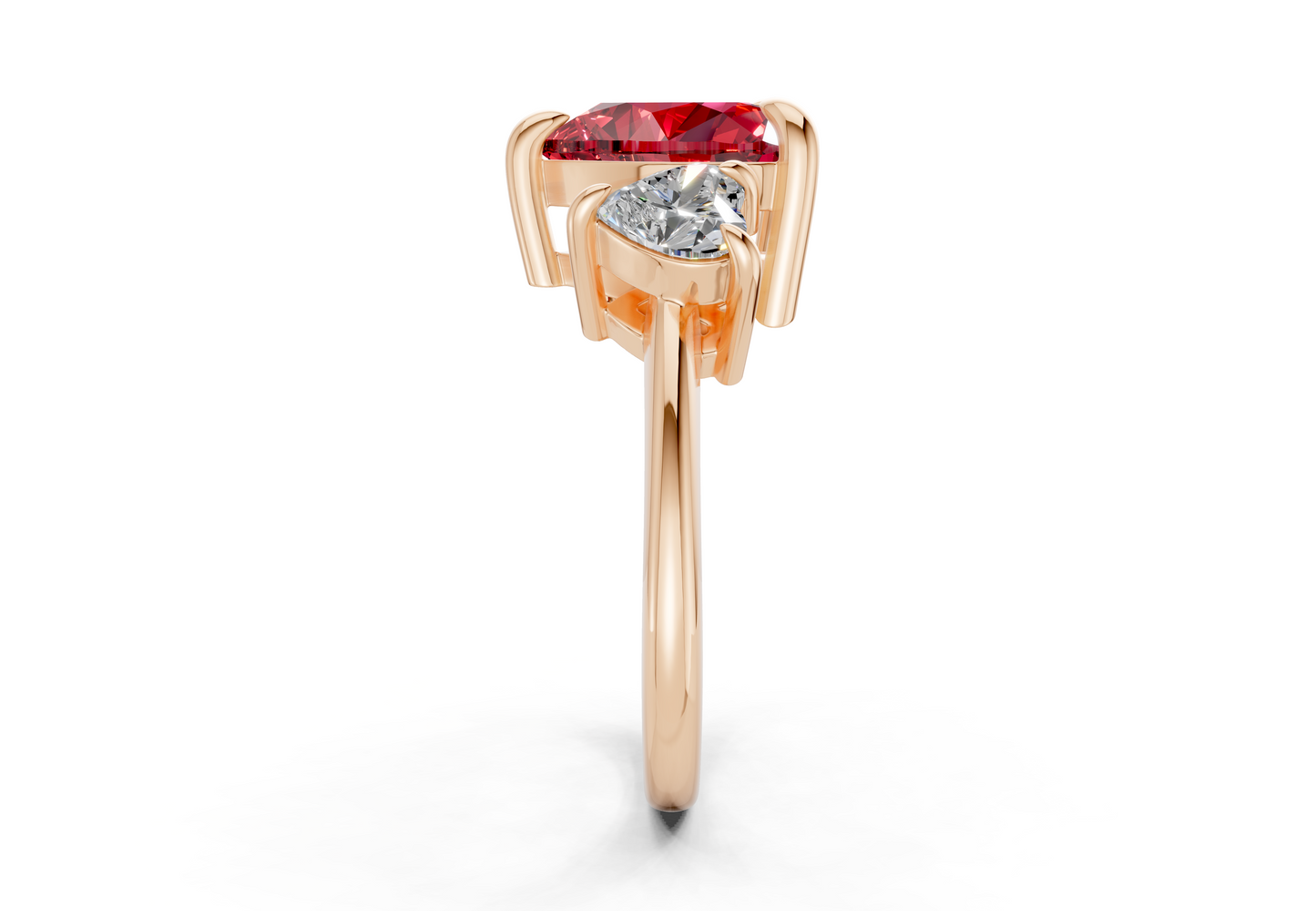 Valencia Ruby Gemstone Three Stone Heart Cut 2mm Engagement Ring